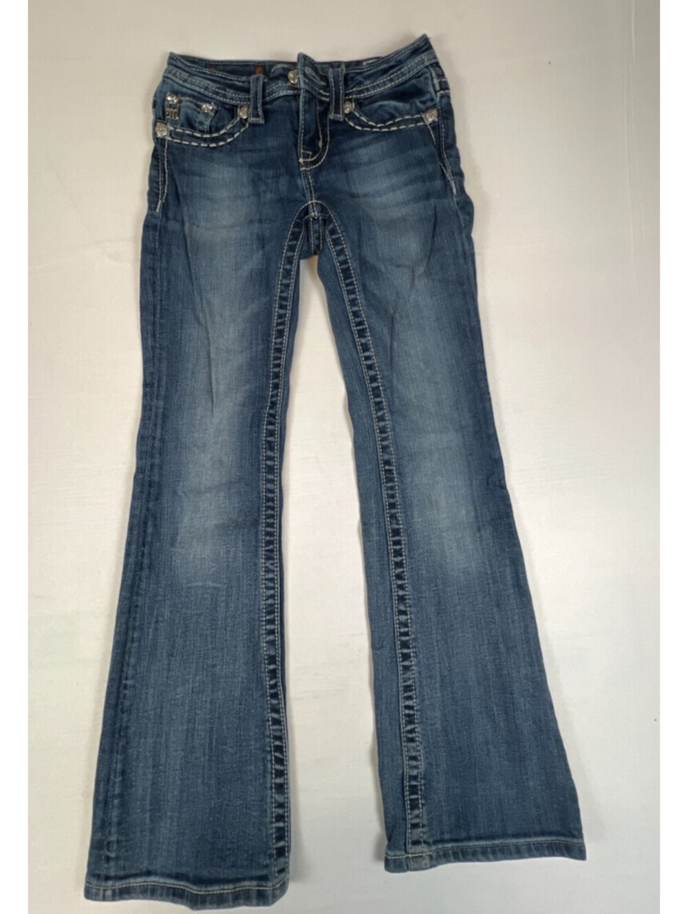Miss Me Girls Size 10 Bootcut Jeans Blue Bling Embellished Stretch Denim